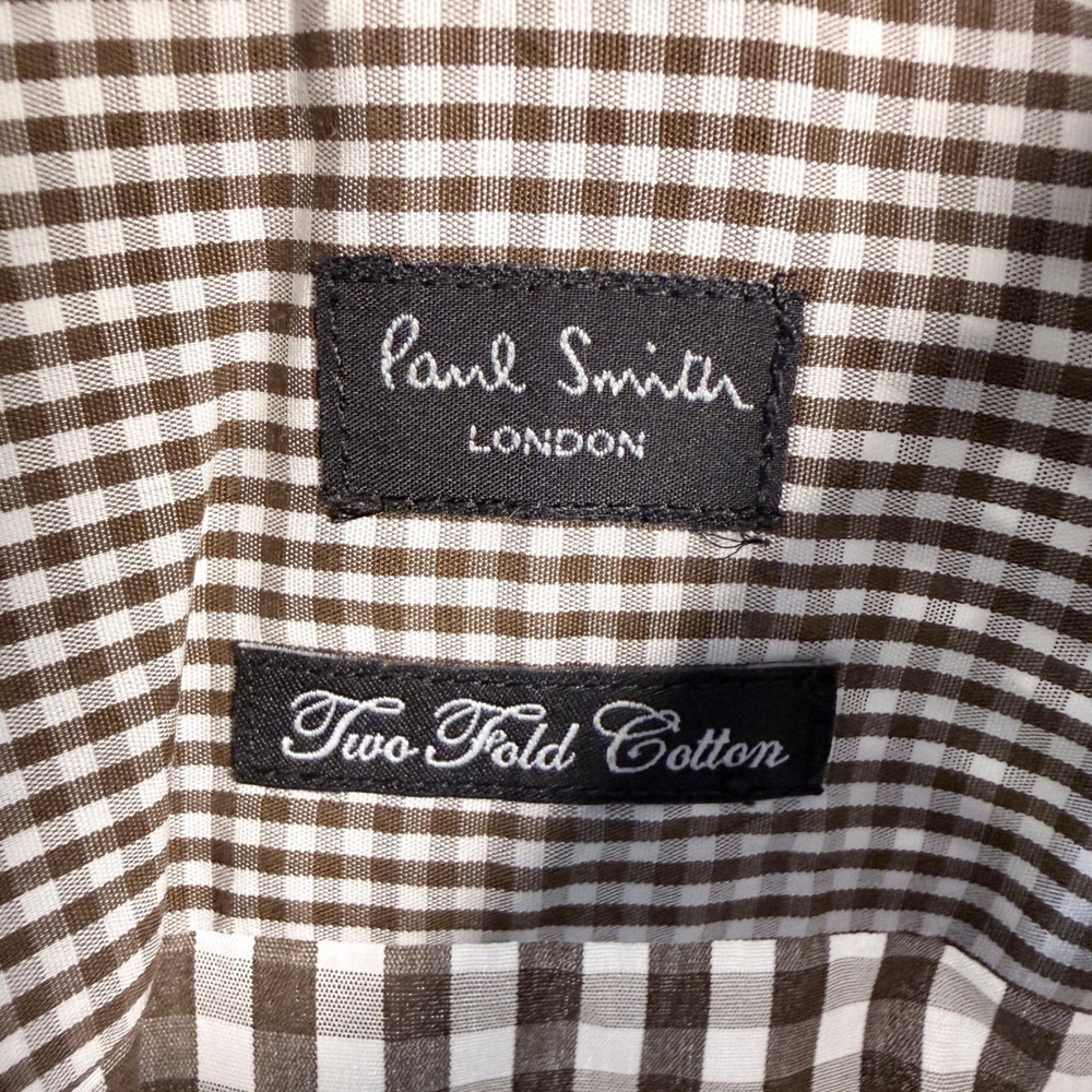 Paul Smith Button Down Shirt 15 38 Mens Gingham Two Fold Cotton Brown - Picture 5 of 8